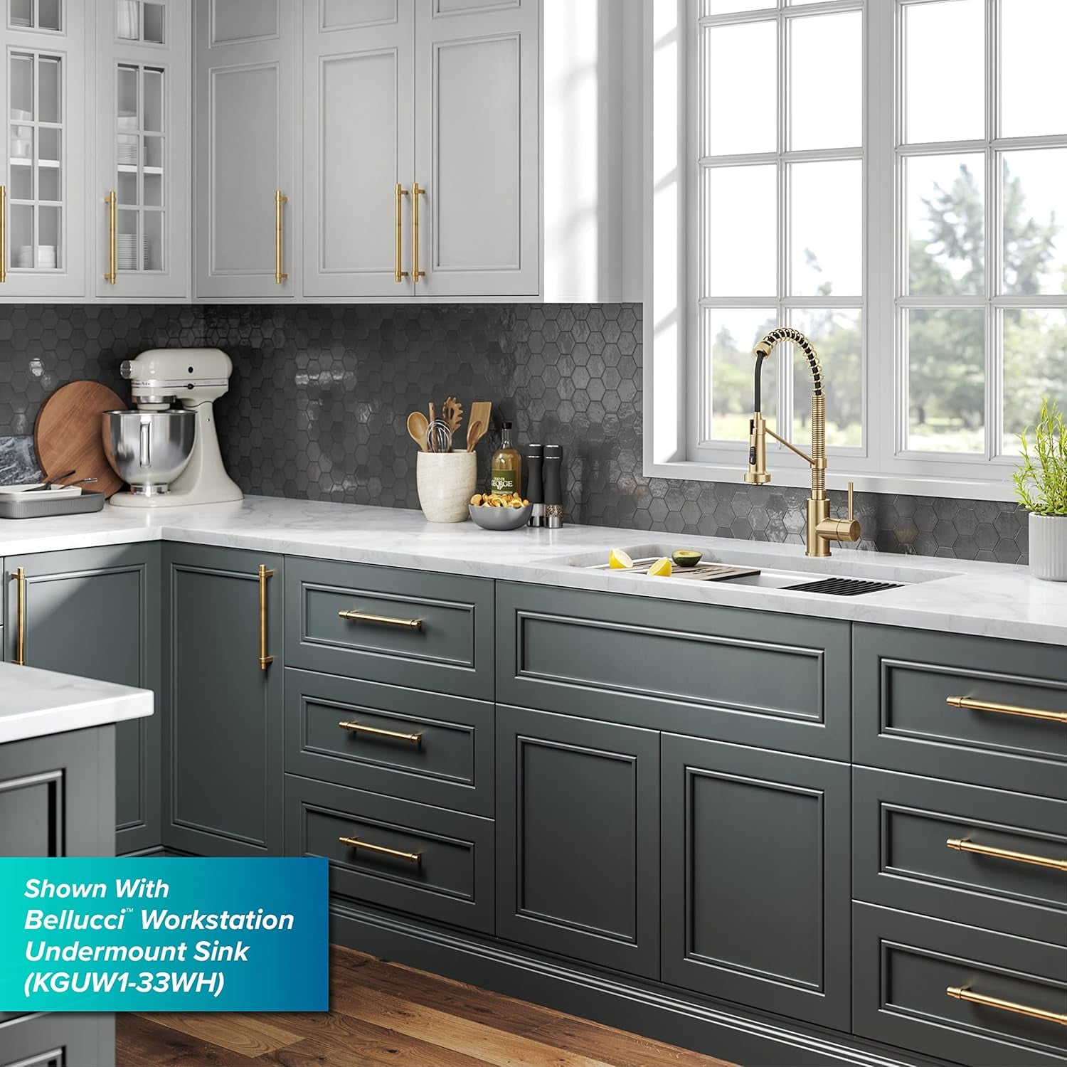 Bolden Commercial Style 2-Function Single Handle Pull down Kitchen Faucet in Spot-Free Brushed Brass, KPF-1610BB